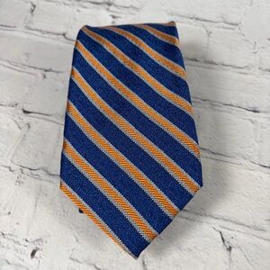 Paul Fredrick Blue/Orange Striped Silk Tie Extra Long 100% Silk